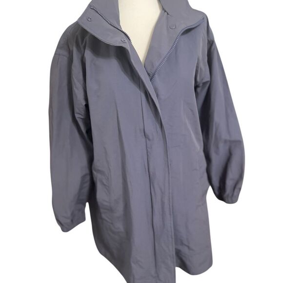 Eileen Fisher Stand Collar Hidden Hood Organic Cotton Blend Coat In Twilight Xs - Picture 2 of 14